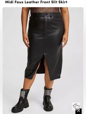 Torrid Midi Length Faux Leather Skirt with Front Slit